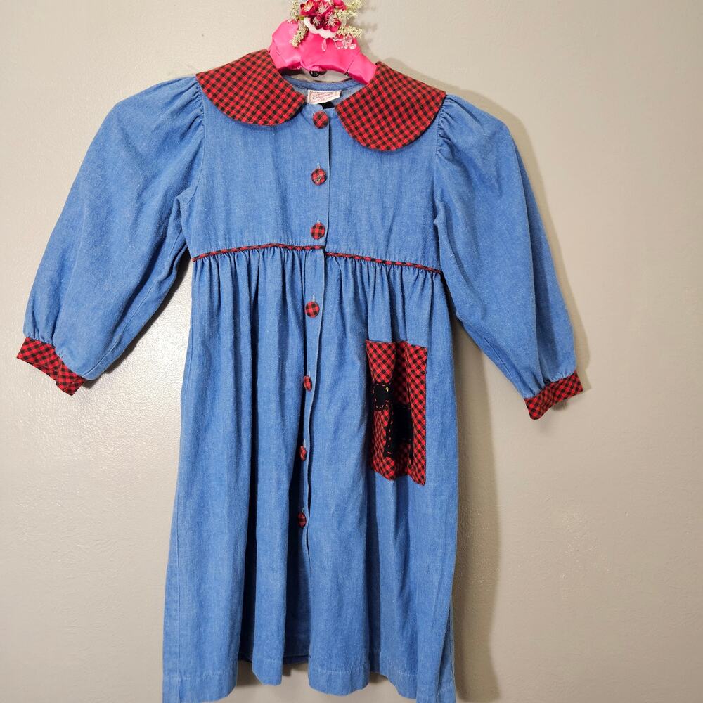 Vtg 80s Cottontail Originals Denim Dress Gingham Natalie's Dress Made in USA